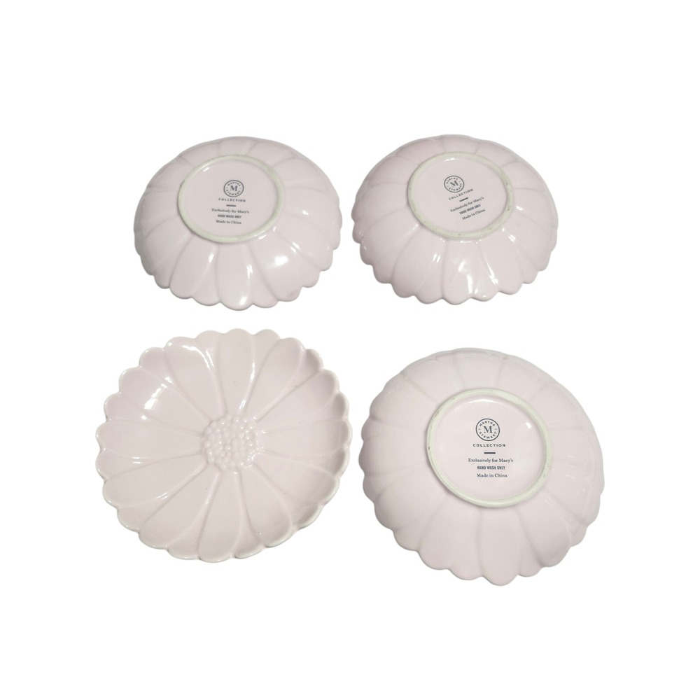 Martha Stewart Collection Macys Pink Daisy Embossed Flower Appetizer Plates Set4 - Picture 4 of 5